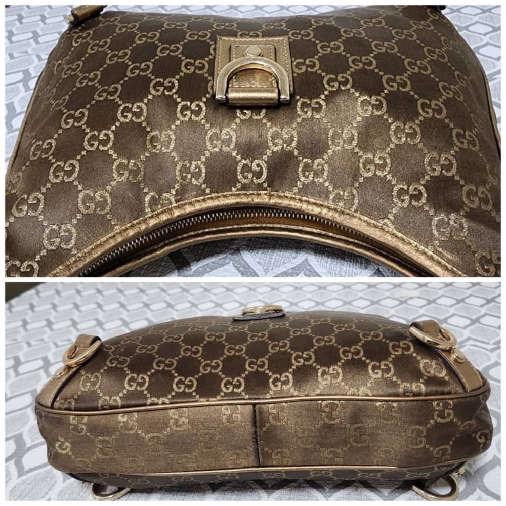 Authentic GUCCI GG Fabric Abbey Medium D-Ring Hobo Bag Gold Golden Brown - Picture 10 of 14